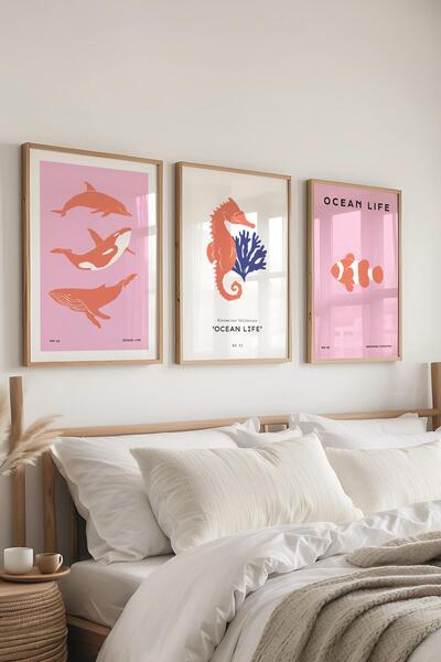 Postifull Set de picturi cu rame, 3 bucăți de rame din lemn și set de postere...