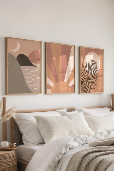 Postifull Set uokvirenih slika, 3 komada drvenih okvira i set postera u boho ...