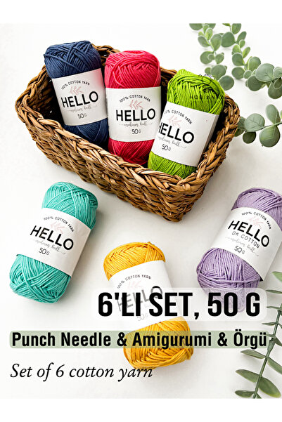 Hobianna Set de 6 fire Hello Punch & Amigurumi - Colorat (50g)