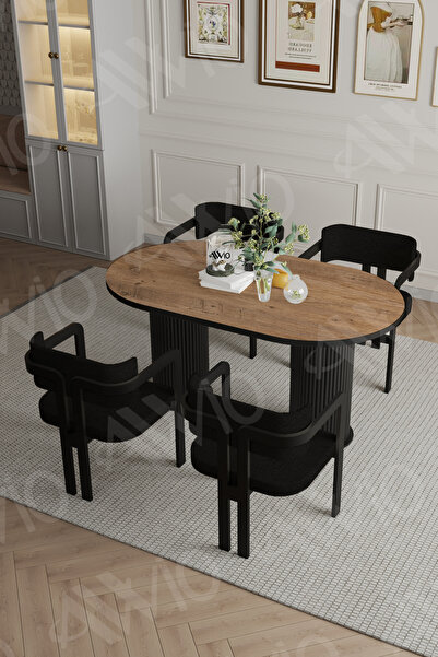 AVVİO Bohem Ayak 4'lü Tokyo Metal Demonte Sandalye 80x140 Masa Sandalye Takımı