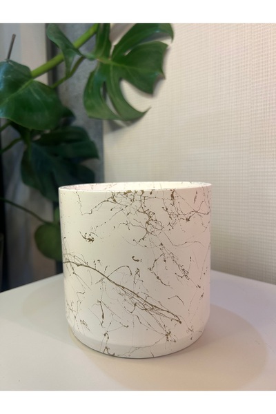 Miya Art Studio Large Concrete Cylinder Countertop Upright Spoon Rest with Gold Marble Effect