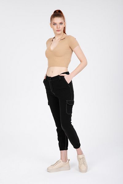 SHEVEGA Black Cargo Pocket Lycra Skinny Jeans Skinny Jeans