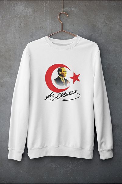 MAGORS Stil-X Ataturk and Turkish Flag Printed Oversize Crew Neck Raised Sweatshirt