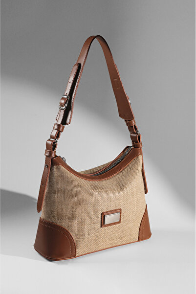 Rimense Women's Jute Straw Tan Adjustable Strap Lined Hand and Shoulder Bag