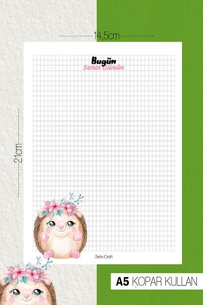 SelisCraft Cute Hedgehog Checkered Notepad 01 Planificator zilnic, caiet, listă de activități, blocnotes, agendă