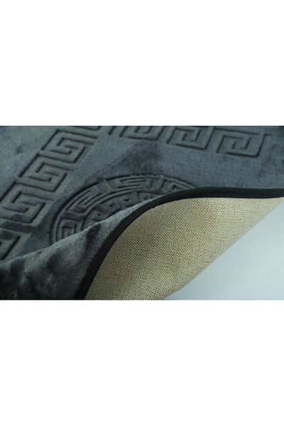 FeelHome Simav Deluxe Rabbit Hair, Αντιολισθητική Βάση, Μαλακό, Απορροφητικό 2 τεμαχίων Πολυτελές εμπριμέ χαλάκι μπάνιου Anthracite