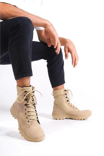 Joy Man Jy899 - Orthopedic Sole Lace-Up Casual Suede Men's Military Boots - Kt Cream