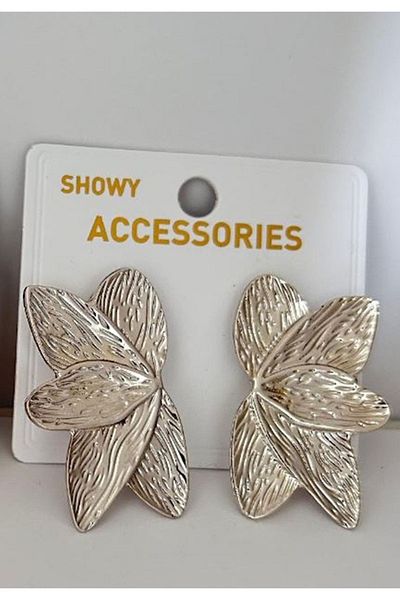 mos&more Silver Half Flower Plate Big Women's Earrings Length.4Cm