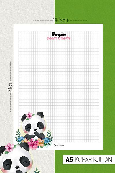 SelisCraft Cute Panda Checkered Notepad 01 Planificator zilnic, caiet, listă de activități, blocnotes, agendă
