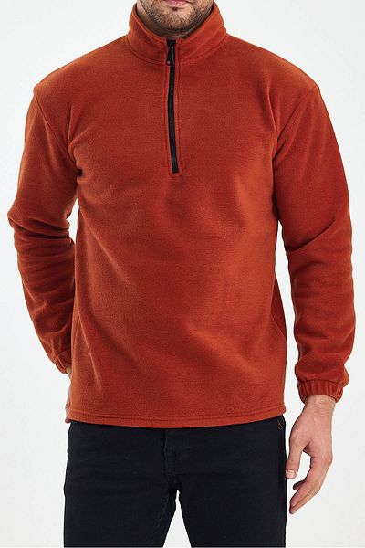 DENSMOOD Men's Zippered Regular Cut Fleece Sweatshirt