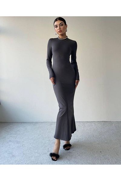 Natavanbutık Classic Gray Long Sleeve Dress
