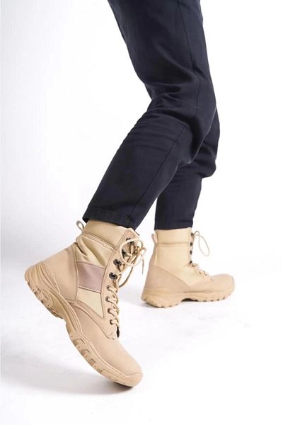 Joy Man Jy899 - Orthopedic Sole Lace-Up Casual Suede Men's Military Boots - Kt Cream
