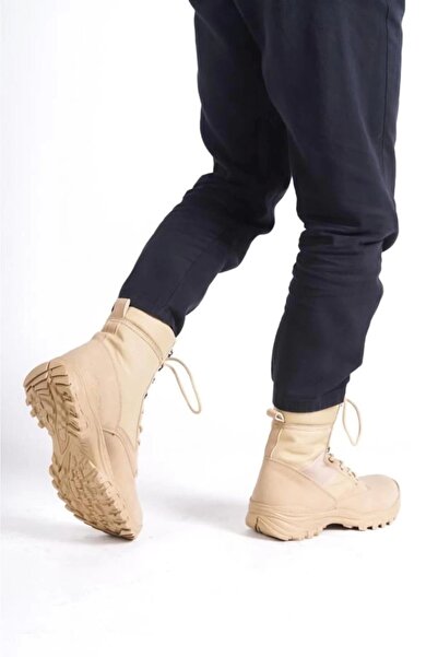 Joy Man JY899 - Ανδρικές στρατιωτικές μπότες Orthopedic Sole Laced Daily Suede - KT Cream