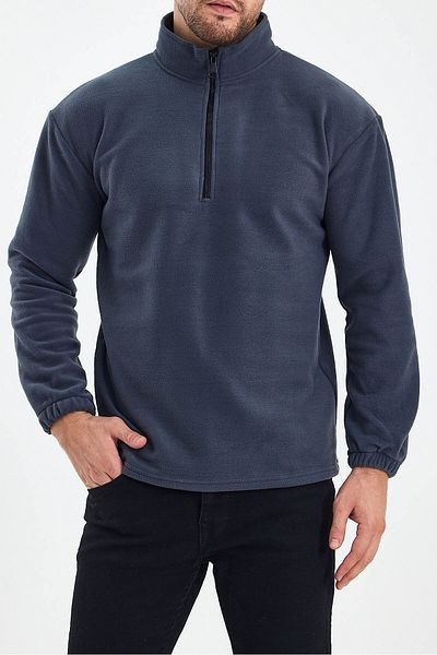 DENSMOOD Men's Zippered Regular Cut Fleece Sweatshirt