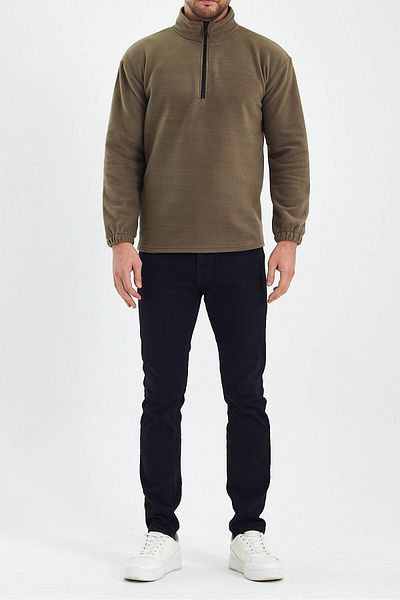 DENSMOOD Men's Zippered Regular Cut Fleece Sweatshirt