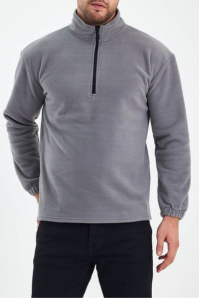 DENSMOOD Men's Zippered Regular Cut Fleece Sweatshirt