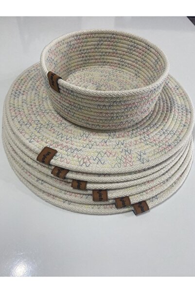 myistasyon "tarzınızı evinize yansıtın" Cotton Straw Placemat Knitted Bamboo Quality Runner 6 Pieces Plate Mat + Basket Stitched Handmade