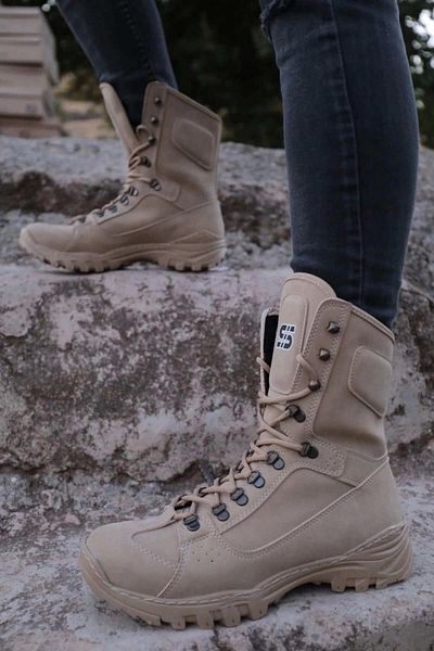 BZ Moda BZ999 - Ανδρικές στρατιωτικές μπότες με ορθοπεδική σόλα με κορδόνια KT Cream