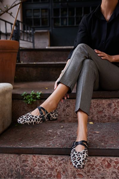 ANGELİNA JONES JEFF PANTOF DE DAMA BEI LEOPARD NEGRU GARNILI PIELE VERABILĂ