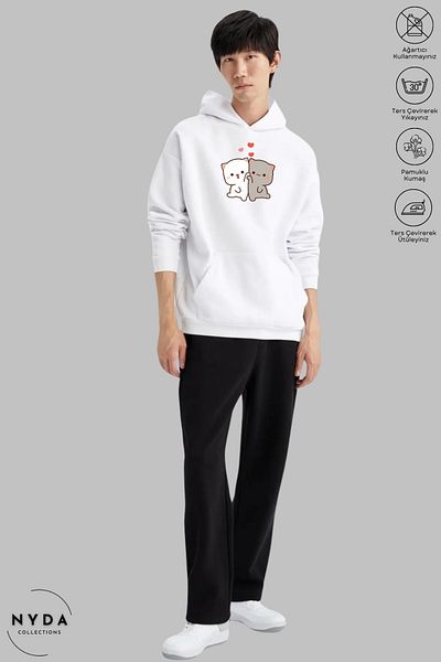 Nyda Collections Φούτερ Unisex με μακρυμάνικη καρδιά με στάμπα - Βαμβακερή κουκούλα Oversize