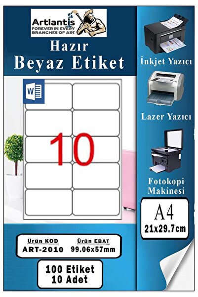 Artlantis A4 Hazır Etiket 99.1x57 mm 10 Sayfa 1 Paket Kendinden Yapışkanlı Fo...