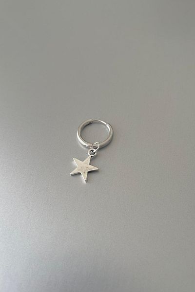Jaida Moda Unisex Silver Minimal Star Design Steel Hoop Earrings