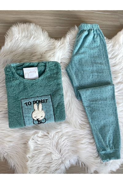 Pijamacs Set de pijamale din lână cu model iepure verde