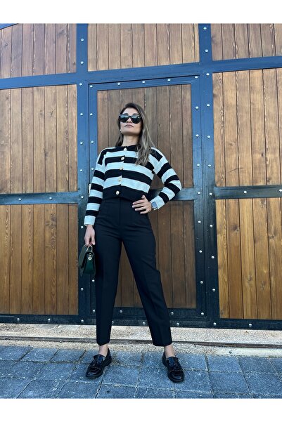 KAROL بنطلون أسود من القماش ذو فتحات أمامية