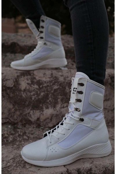 BZ Moda BZ799 Ανδρικές στρατιωτικές μπότες με κορδόνια ορθοπεδική σόλα καθημερινή δέρμα BT Λευκό