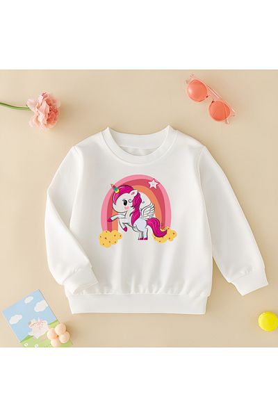 CDA Unicorn cu păr roz unisex fetiță băiat alb hanorac