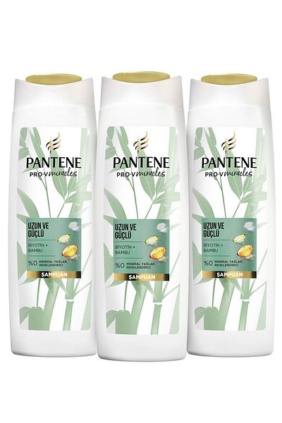 Pantene Long and Strong Hair Shampoo with Bamboo Biotin - 350 Ml x 3 Pieces