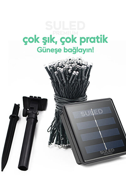 SULED 10 Metre Solar Enerjili Dekoratif 100 Led Işık Bahçe Balkon ve Süsleme Ledleri Gün Işığı