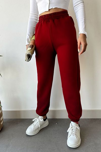 ruNadeS Γυναικεία ελαστικά πόδια Basic Wear με τρεις κλωστές Jogger Sporty Sweat παντελόνι