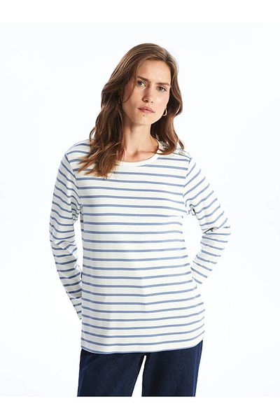 LC Waikiki Tricou de damă LCWAIKIKI Basic Blue Striped Crew Deck Striped