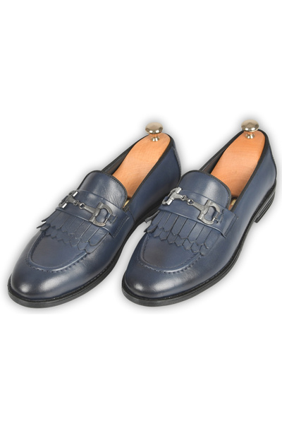 DeepSEA Navy Blue Men's Iron Buckle Injection Sole Leather Shoes 2104493