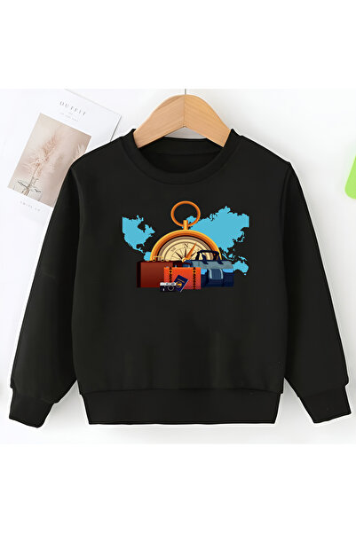 CDA Sweatshirt negru unisex pentru fetiță și băiețel World Compass