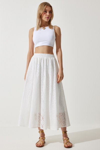 Lovelyİstanbul Fusta albă prințesă festonată - LMC0029