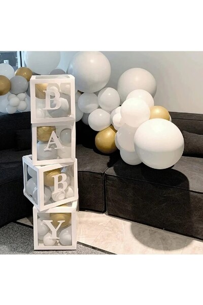 Genel Markalar -BUTIK BABY yazılı 25x25 doğum günü kutusu, balonlu set.