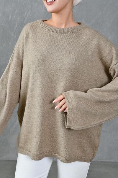 4S1B FASHION Пуловер хиджаб с широки ръкави и деколте с дълги ръкави, огромен трикотаж от норка - 4091
