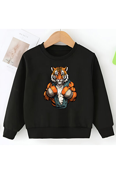 CDA Унисекс суитшърт Boxer Tiger за бебе момиче и момче, черен