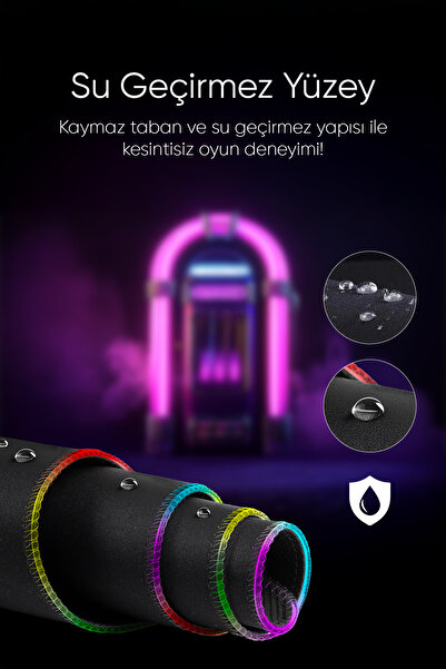 Deixy Rgb 13 Değişen Ledli Düz Siyah 80x30 Cm Gaming Oyuncu Su Geçirmez Mousepad Işıklı Mouse Pad