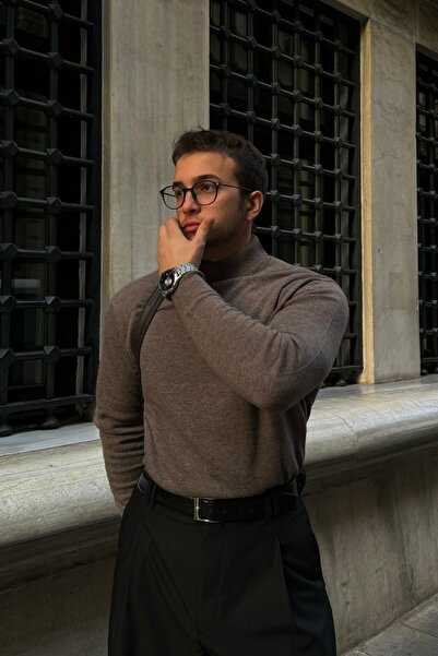 Livio Ferri Ανδρικό μάλλινο πλεκτό πουλόβερ με κανονική εφαρμογή με μισό ζιβάγκο