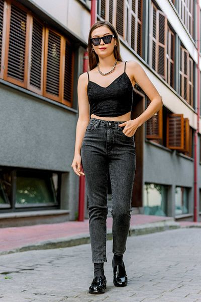 Maule Damen-Jeans mit hoher Taille, dehnbar, Skinny-Denim, eng anliegend, Mom-Jeans @Cremona