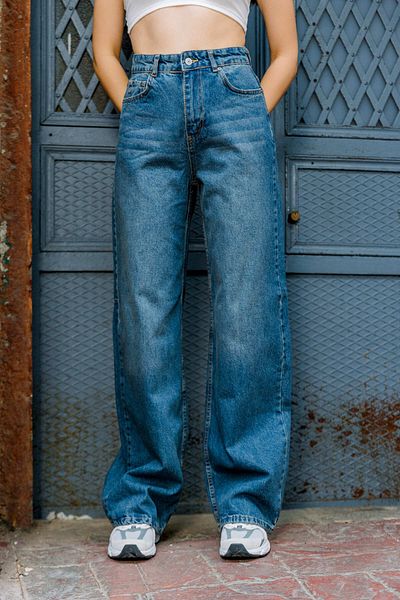 Maule Blue Denim Palazzo Jeans with High Waist and Wide Leg - @Asti