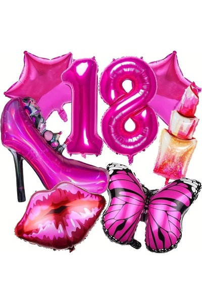 DÜVENCİ TİCARET Lipstick Heel Shoes Lip Butterfly Foil Ballon Set for Girls