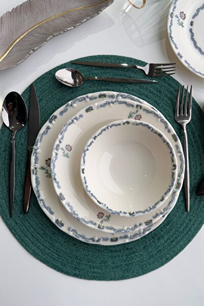 porselenden Old Town 12 Parça 4 Kişilik Premium Porselen Yemek Takımı Çiçek Desenli