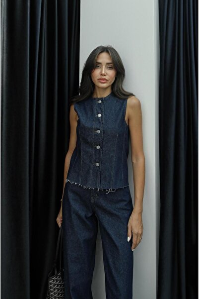 Havoş Dark Navy Denim Vest Trousers Set