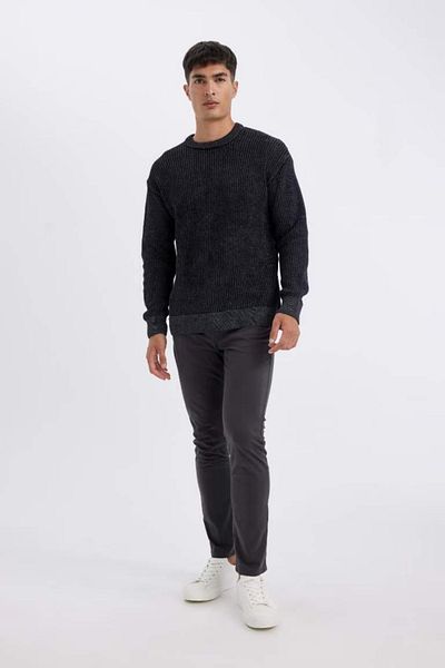 DeFacto Relax Fit Crew Neck Textured Knitwear Sweater D2061Ax24Au