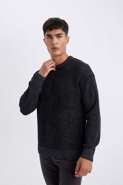 DeFacto Relax Fit Crew Neck Textured Knitwear Sweater D2061Ax24Au