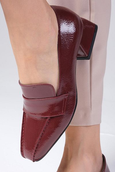 Mio Gusto Margot Claret Red Patent Leather - Short Heeled Blunt Toe Women's Shoes
